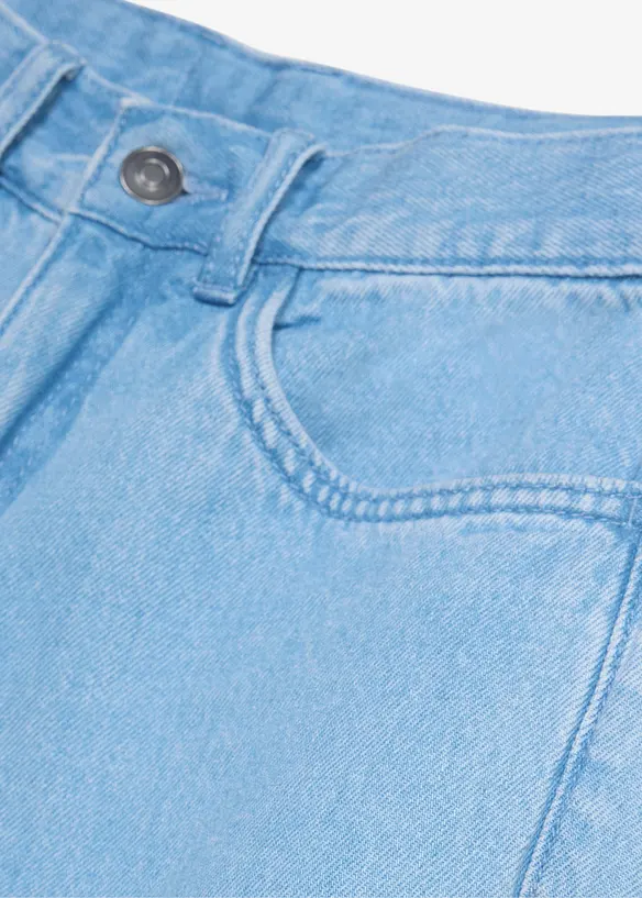 Lang jeansbermuda med regulerbar linning, Loose Fit, bonprix