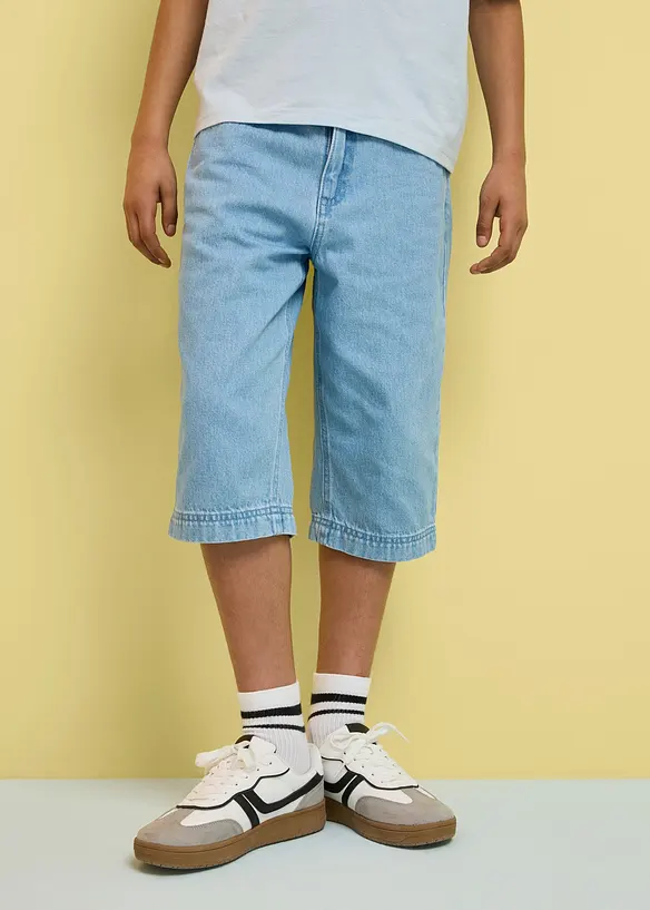 Lang jeansbermuda med regulerbar linning, Loose Fit, bonprix