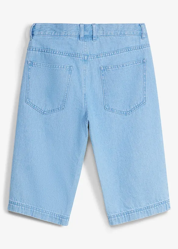 Lang jeansbermuda med regulerbar linning, Loose Fit, bonprix