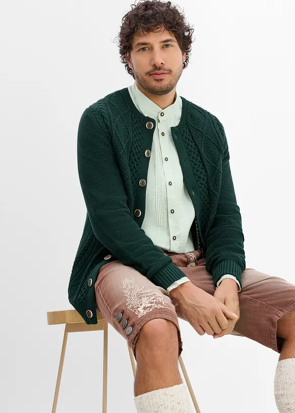 Cardigan i myk bomullsmiks og tyrolerstil, bonprix
