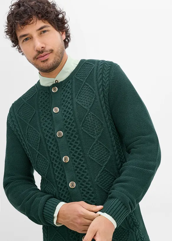 Cardigan i myk bomullsmiks og tyrolerstil, bonprix