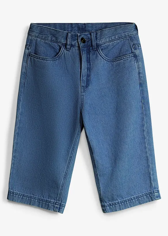 Lang jeansbermuda med regulerbar linning, Loose Fit, bonprix