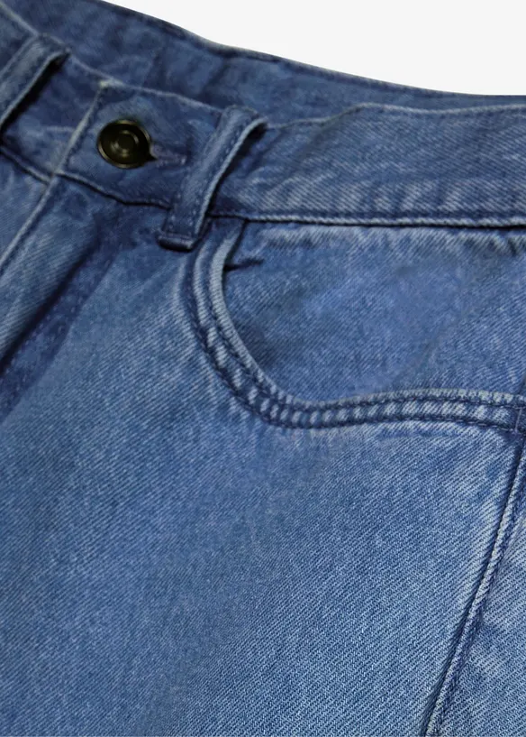 Lang jeansbermuda med regulerbar linning, Loose Fit, bonprix
