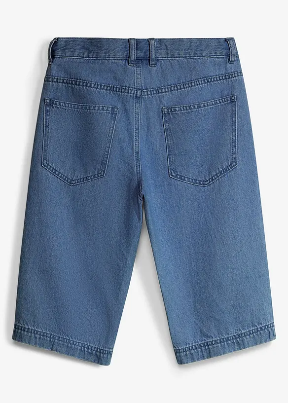 Lang jeansbermuda med regulerbar linning, Loose Fit, bonprix