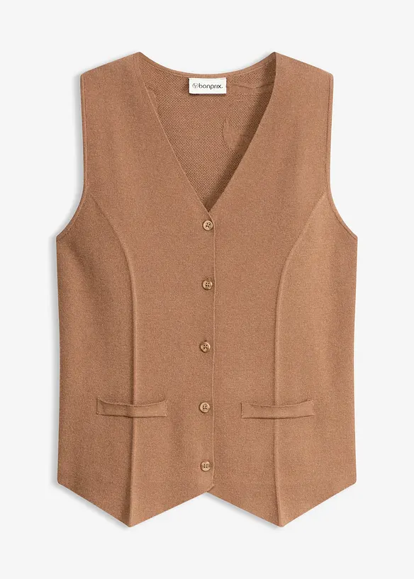 Strikket vest med hullm&oslash;nster i bakstykket, bonprix