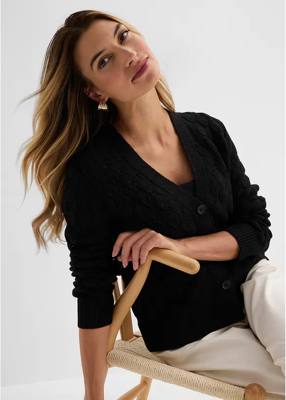 Cardigan med hullm&oslash;nster, bonprix