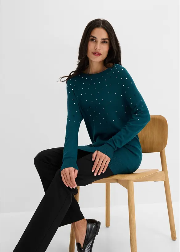 Lang genser med strasstener, bonprix