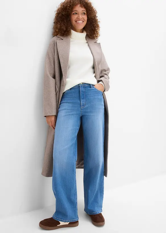 Wide leg jeans high waist, &oslash;kologisk bomull, bonprix