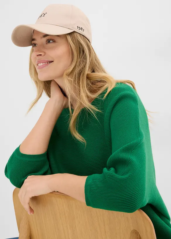 Oversized, ribbestrikket genser i viskosemiks, bonprix