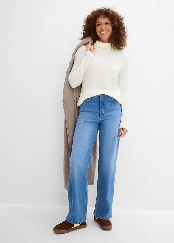 Wide leg jeans high waist, &oslash;kologisk bomull, bonprix