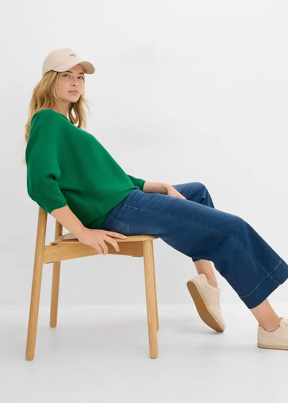 Oversized, ribbestrikket genser i viskosemiks, bonprix