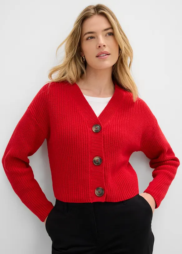 Grovstrikket cardigan i 100% bomull, bonprix