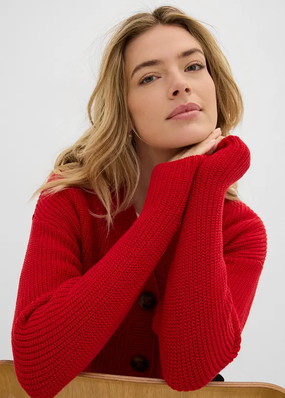 Grovstrikket cardigan i 100% bomull, bonprix