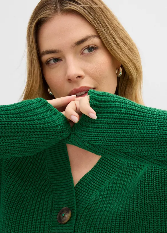 Grovstrikket cardigan i 100% bomull, bonprix