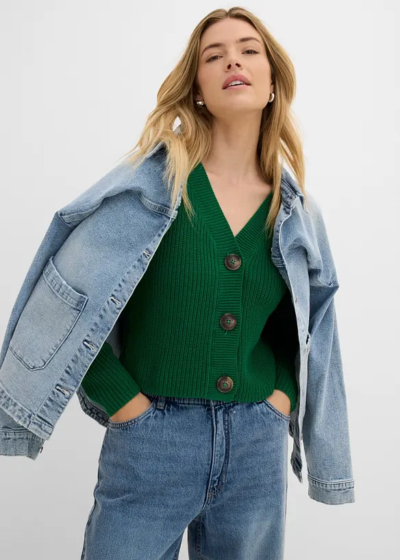 Grovstrikket cardigan i 100% bomull, bonprix