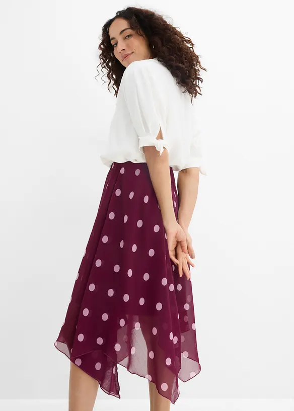 Midiskj&oslash;rt i chiffon med asymmetrisk fald, bonprix