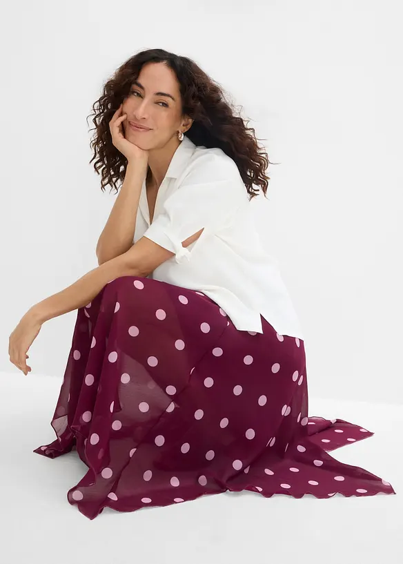 Midiskj&oslash;rt i chiffon med asymmetrisk fald, bonprix