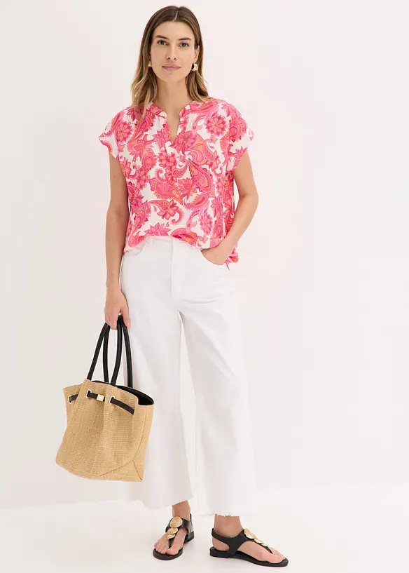 Kortermet bluse i lett sateng, bonprix