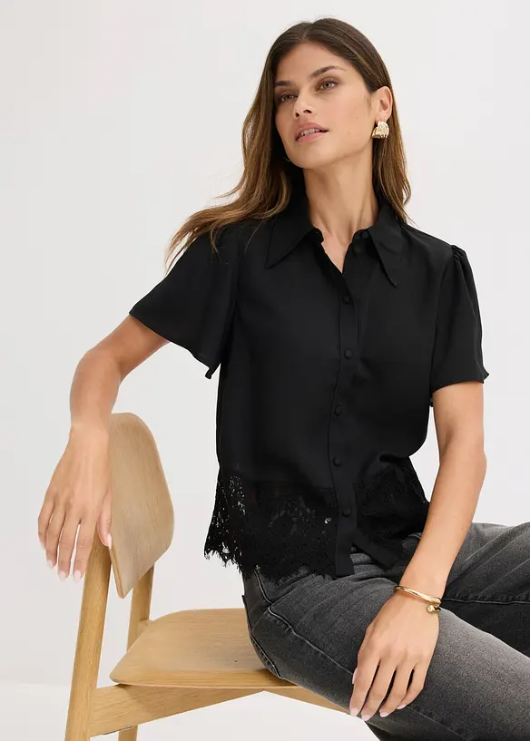 Bluse med blonder, bonprix
