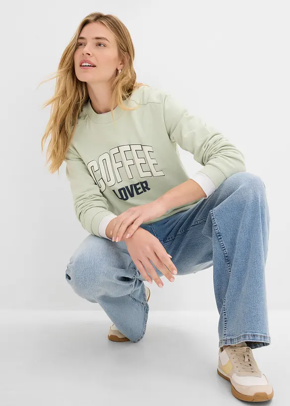 Sweatshirt i 100% &oslash;kologisk bomull med puff trykk, bonprix