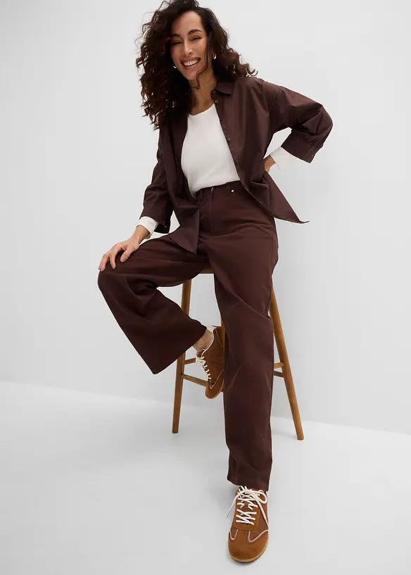 Wide leg twillbukse med h&oslash;y midje, bonprix