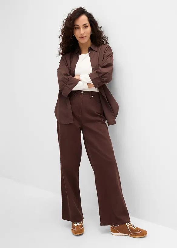Wide leg twillbukse med h&oslash;y midje, bonprix