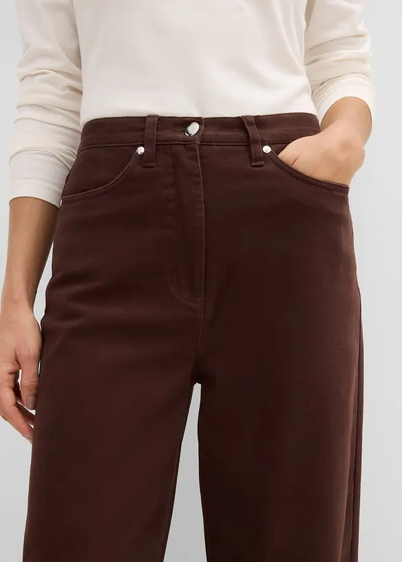 Wide leg twillbukse med h&oslash;y midje, bonprix