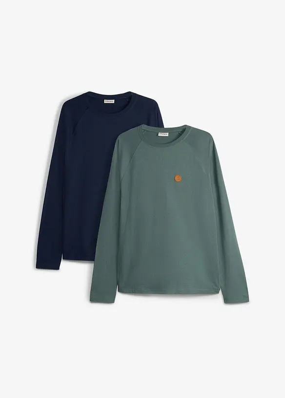 Langermet topp i 100% &oslash;kologisk bomull (2-pack), bonprix