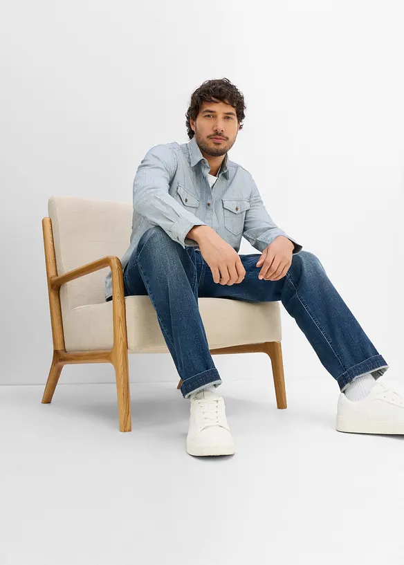 Jeansskjorte, langermet av 100% bomull, bonprix
