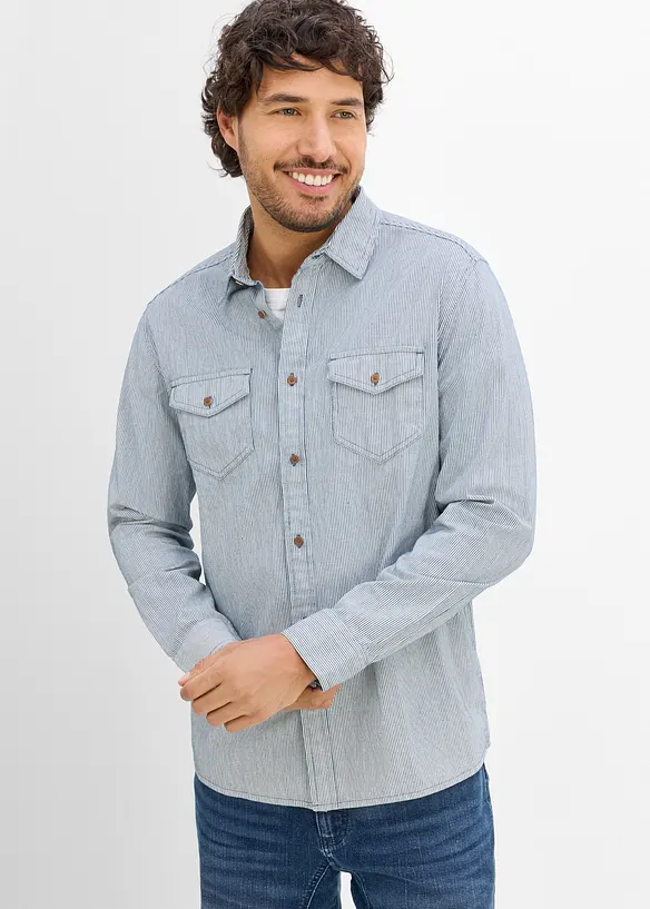 Jeansskjorte, langermet av 100% bomull, bonprix