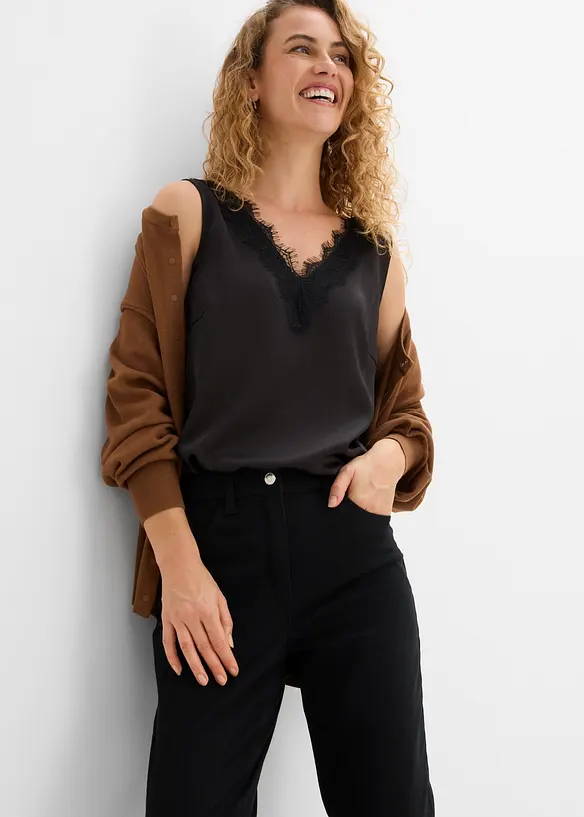 High waist mama twillbukse i bomullsmiks, bonprix