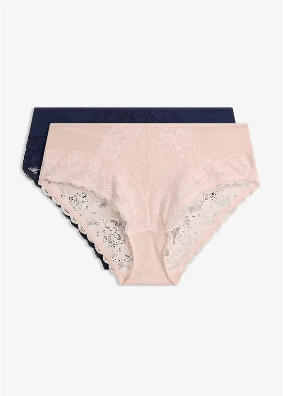 Truse med h&oslash;y midje og nydelige blonder (2-pack), bonprix