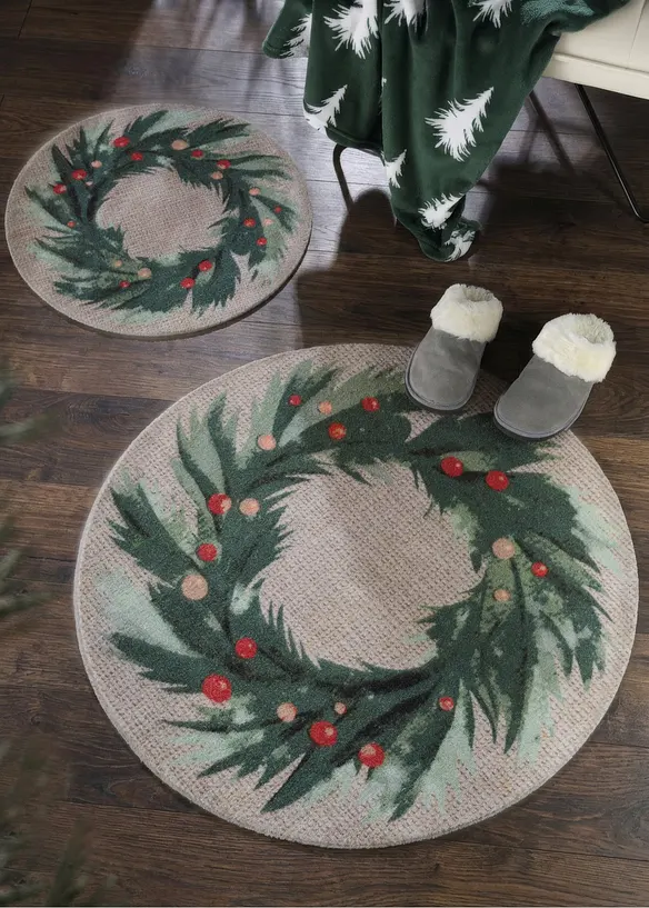 Rund, vaskbar d&oslash;rmatte med julemotiv, bonprix