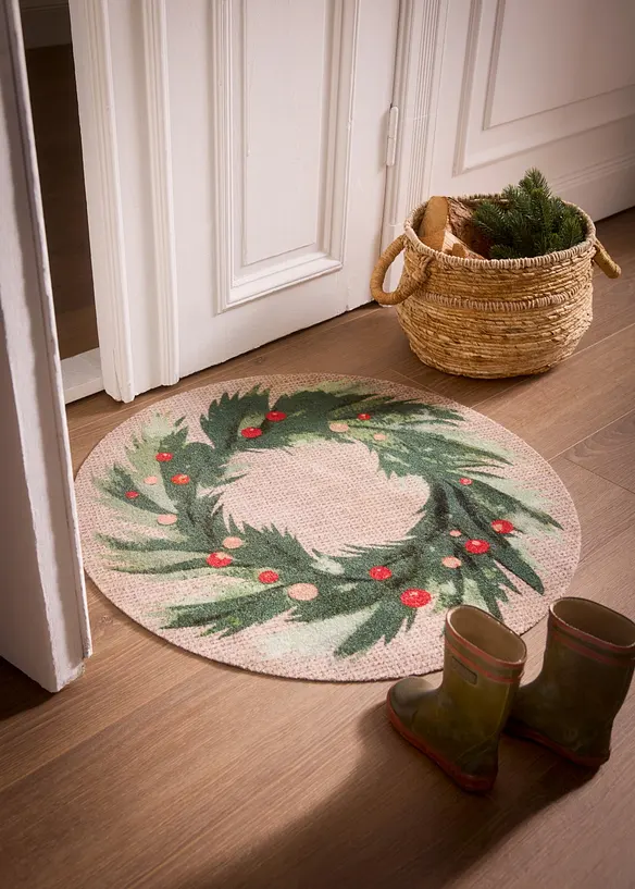 Rund, vaskbar d&oslash;rmatte med julemotiv, bonprix