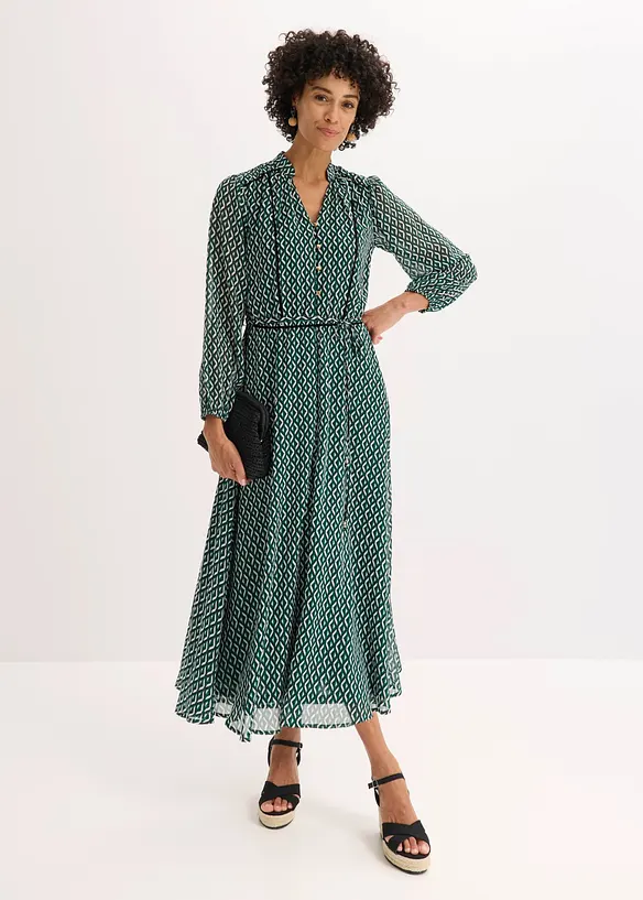 Chiffonkjole med kontrastpiping, bonprix