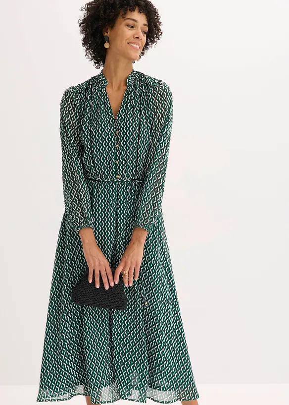 Chiffonkjole med kontrastpiping, bonprix