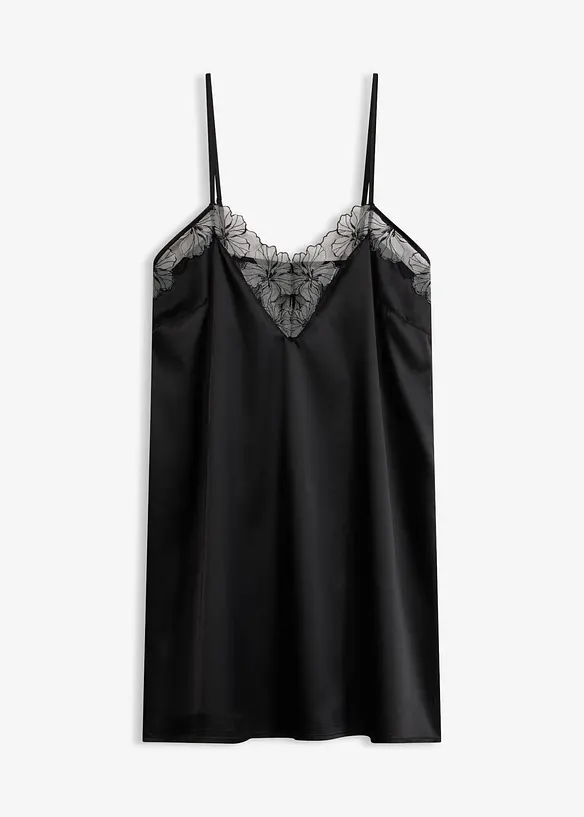 Neglisj&eacute; i sateng med nydelig broderi, bonprix