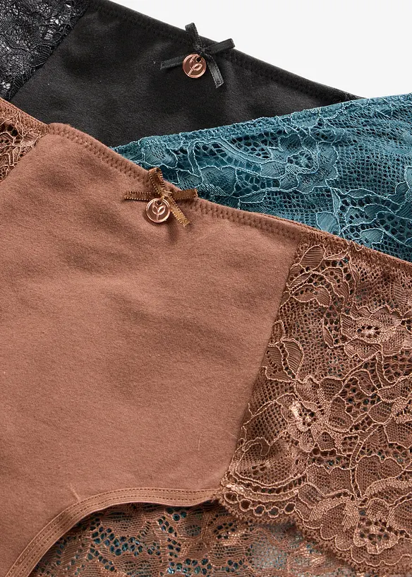 Panty med &oslash;kologisk bomull og blonde (4-pack), bonprix