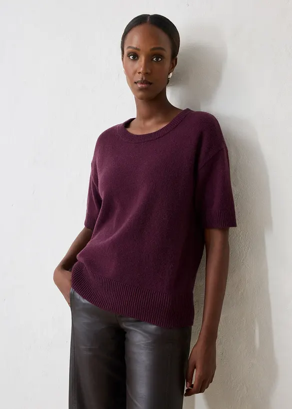 Oversized kortermet genser med h&oslash;y ullandel, bonprix