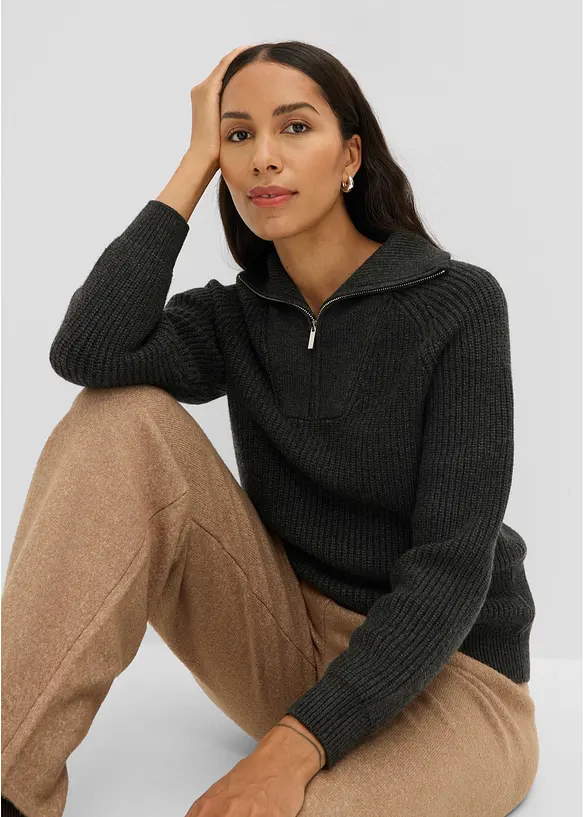 Half-zip-genser i myk viskosemiks, bonprix