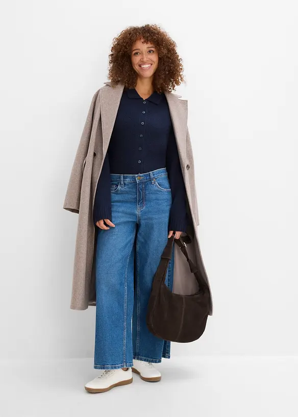 Wide leg jeans mid waist, cropped, bonprix