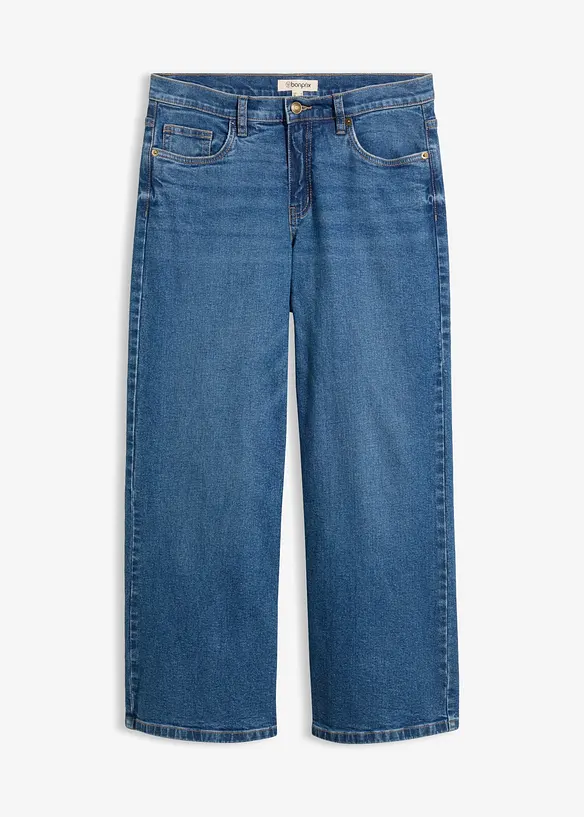 Wide leg jeans mid waist, cropped, bonprix