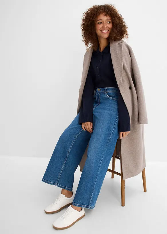 Wide leg jeans mid waist, cropped, bonprix