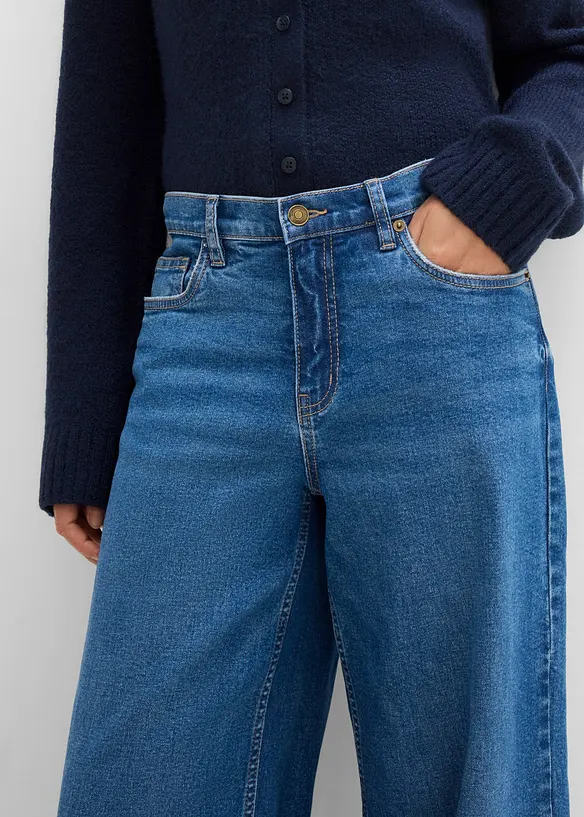Wide leg jeans mid waist, cropped, bonprix