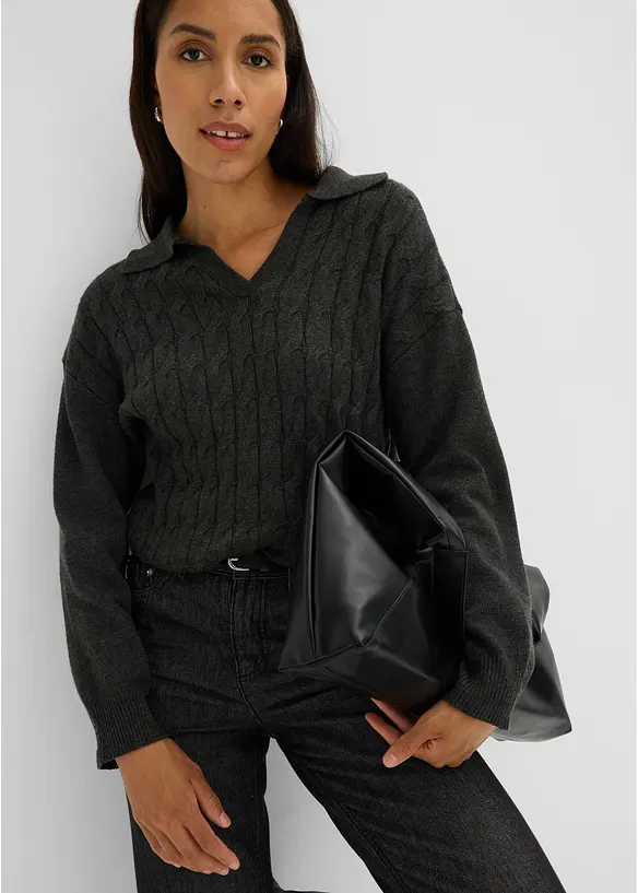 Kabelstrikket, oversized genser, bonprix