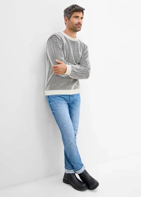 Ribbet genser av bomullsmiks, Loose Fit, bonprix