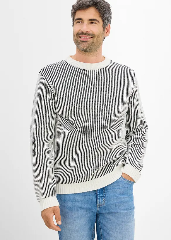 Ribbet genser av bomullsmiks, Loose Fit, bonprix