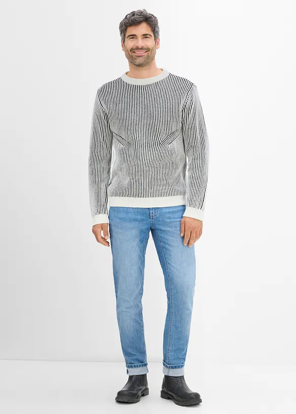 Ribbet genser av bomullsmiks, Loose Fit, bonprix
