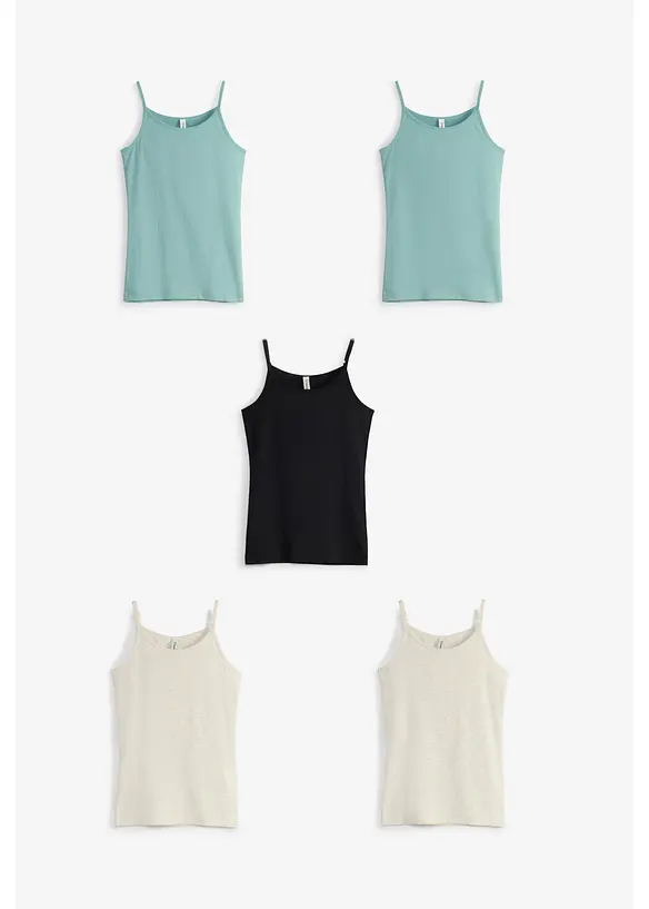 Singlet med myk, &oslash;kologisk bomull (5-pack), bonprix