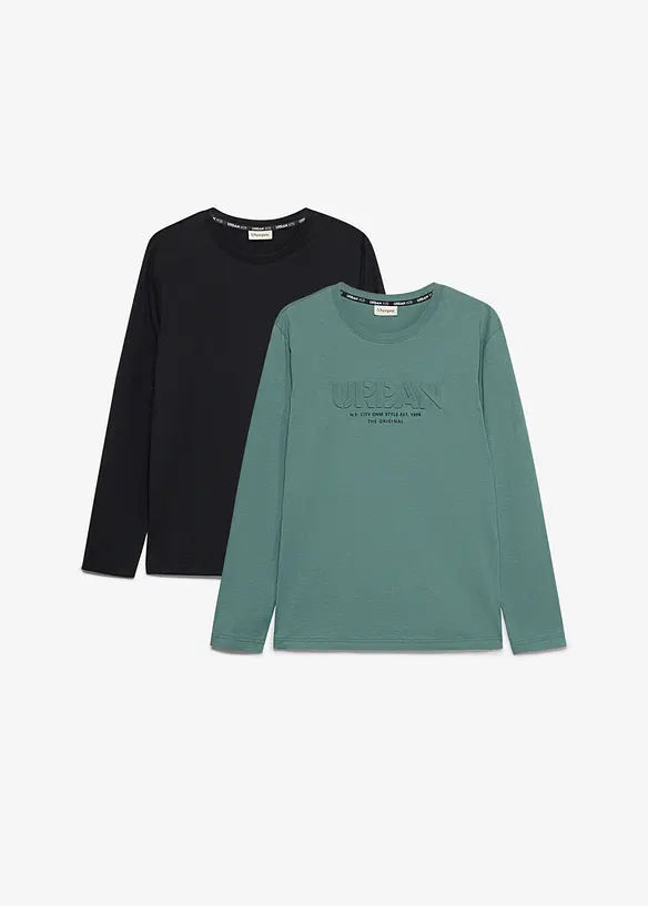 Langermet topp i 100% &oslash;kologisk bomull (2-pack), bonprix